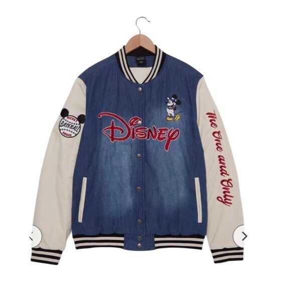 Disney Mickey Mouse Baseball Denim Bomber Jacket Size 3X - BoxLunch Exclusive - Picture 1 of 7